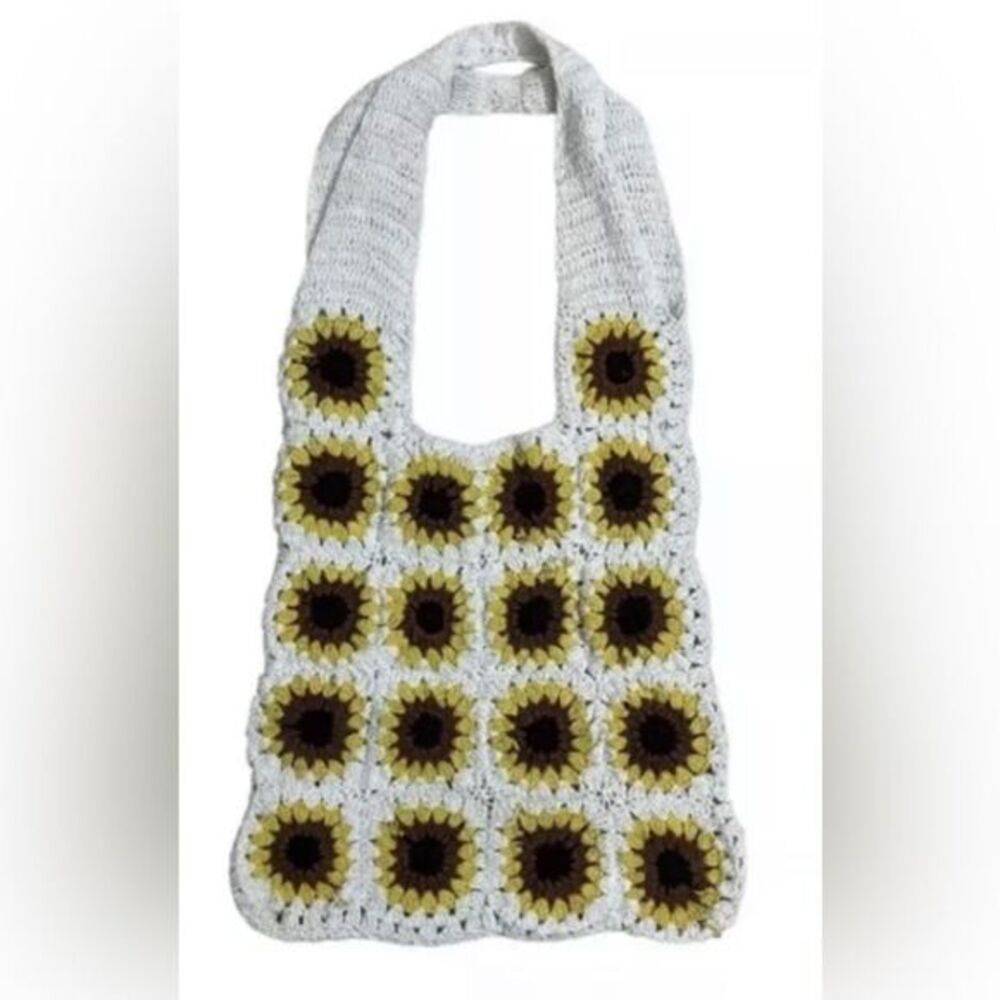American Flirt Tote Bag Crochet Knit Sunflower Cotton Summer